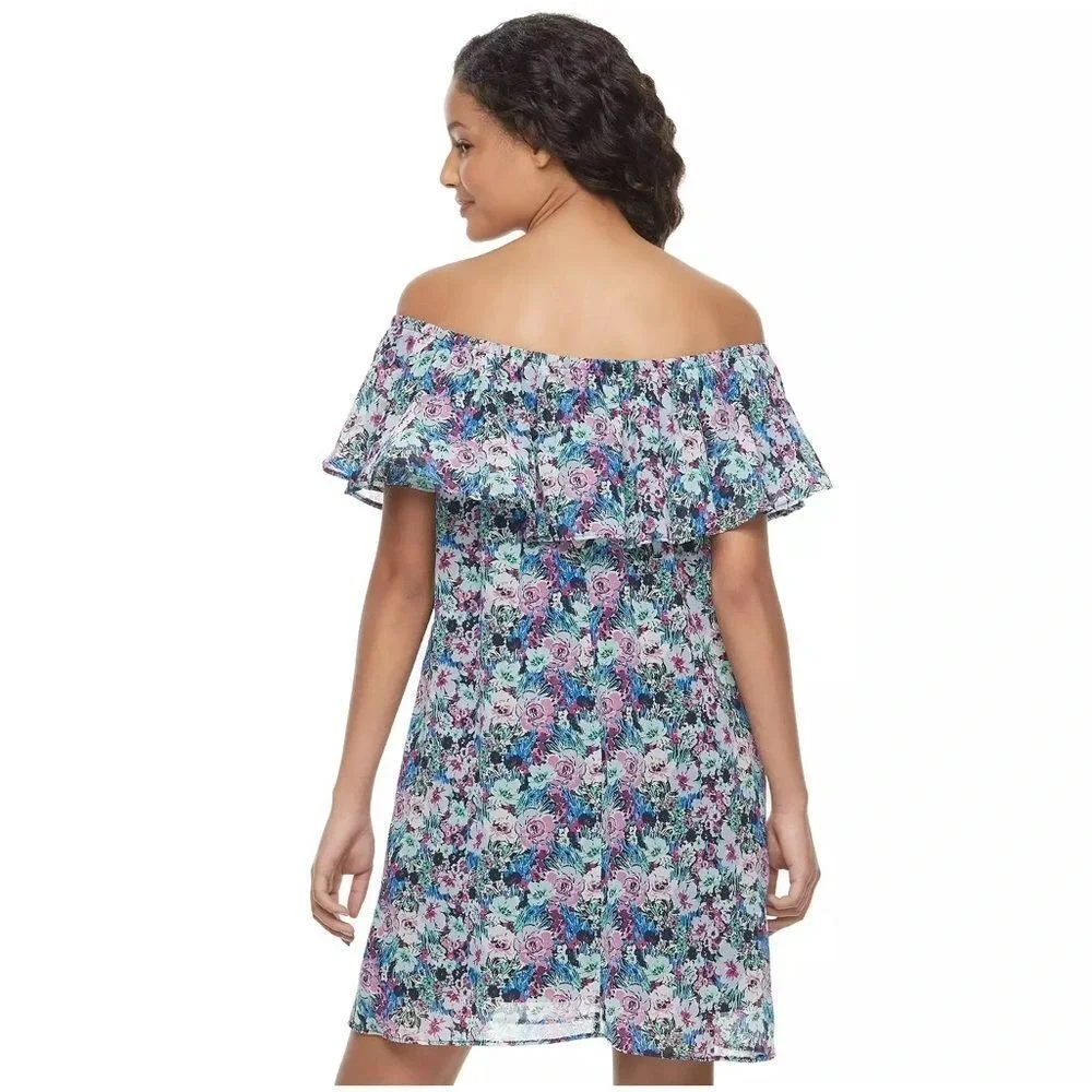 Speechless Floral Off The Shoulder Ruffle Mini Dress Womens XS Coquette Babydoll